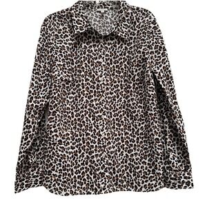 Talbots Size L Women's Leopard‎ Print Shirt Long Sleeve Cuffs